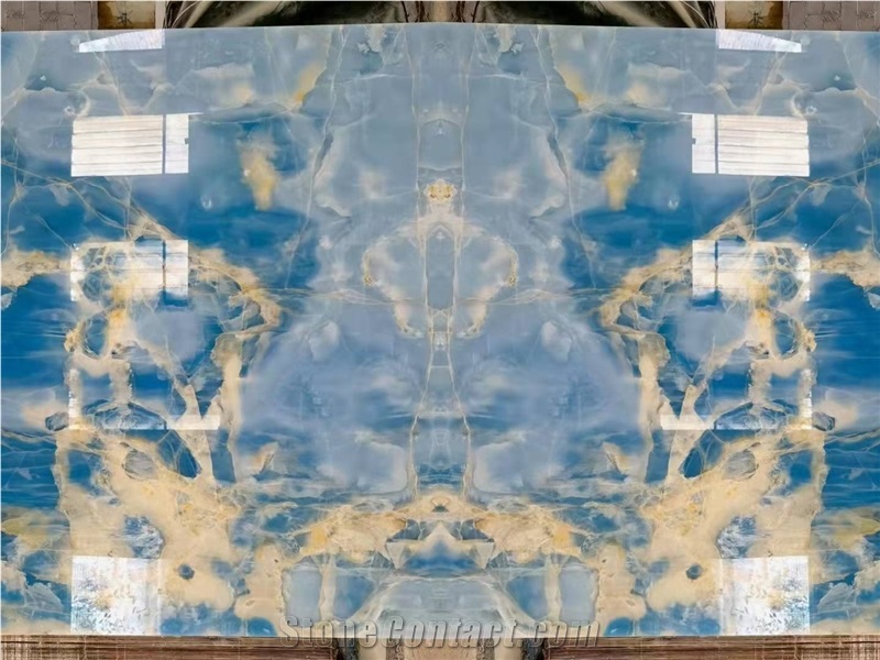 Natural Onyx Sky Blue Polished Slab Floor Tile