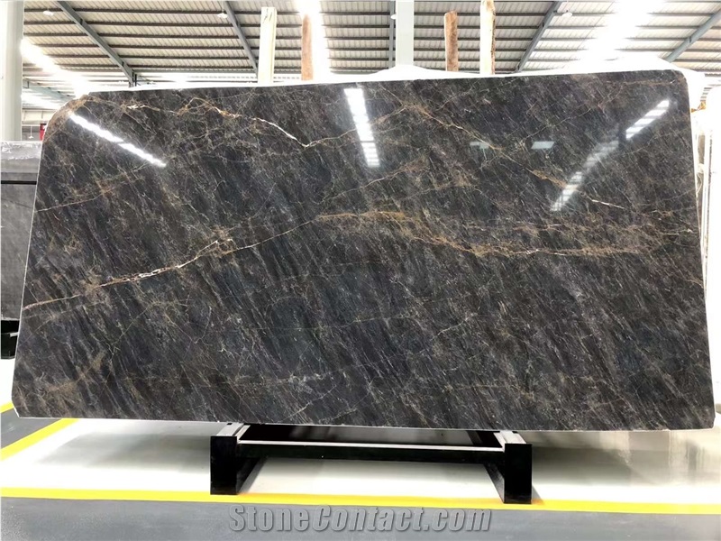 Natural Polished Black With Gold Vein Marble Slab Tile