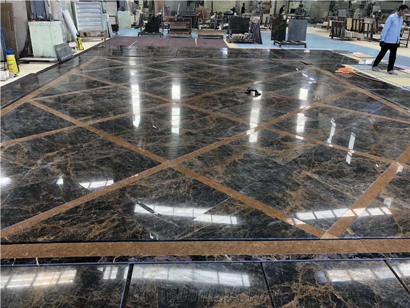 Natural Polished Black With Gold Vein Marble Slab Tile