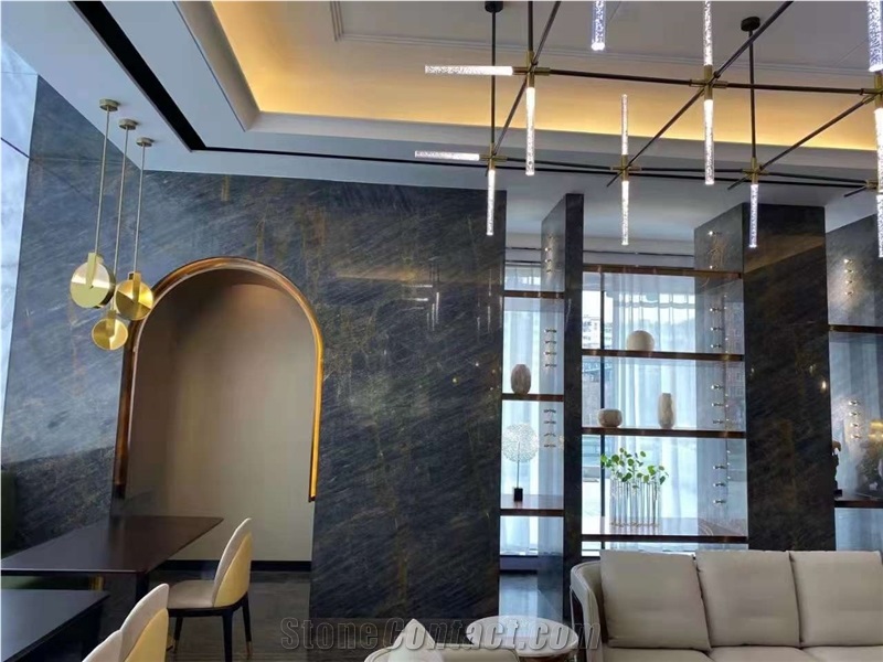 Natural Polished Black With Gold Vein Marble Slab Tile
