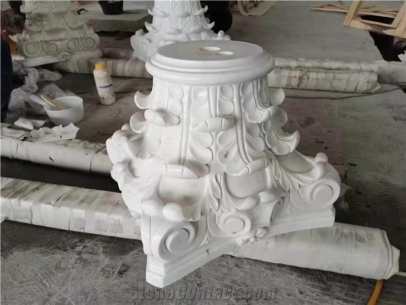 Natural White Marble High Quality Column Sculptured Carved