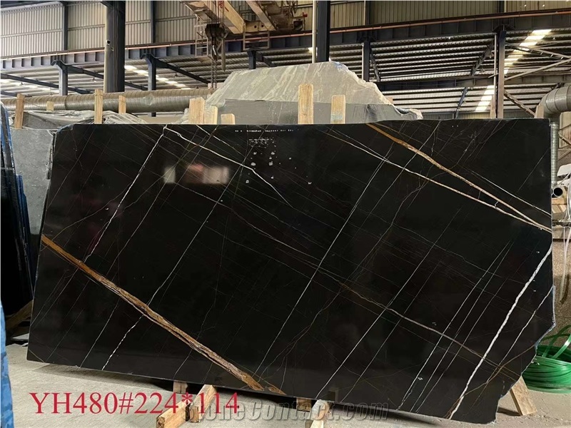 St. Laurent Black Gold Marble Natural Polished Slab Tile