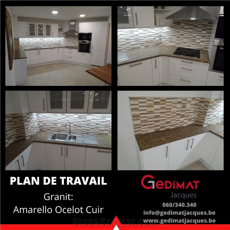 Amarello Ocelot Cuir Granite Kitchen Countertop