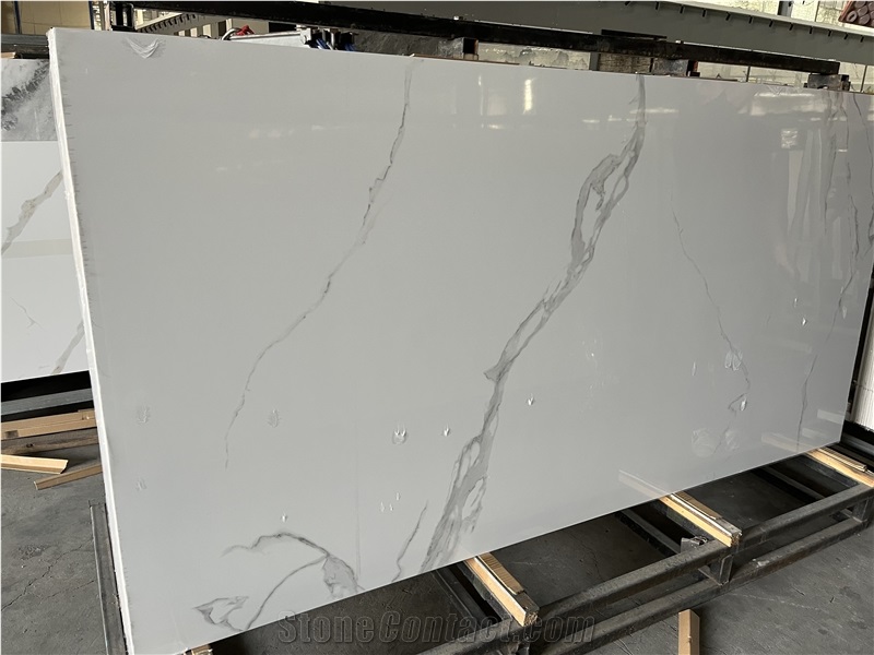 Calacatta White Artificial Marble Looks Sintered Stone Slab Wall