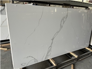 Calacatta White Artificial Marble Looks Sintered Stone Slab Wall