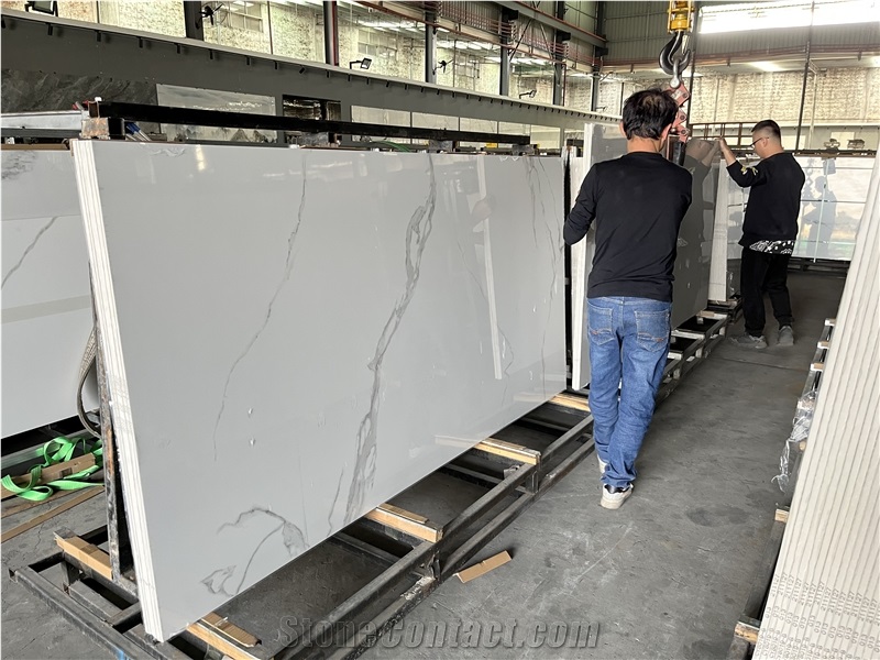 Calacatta White Artificial Marble Looks Sintered Stone Slab Wall