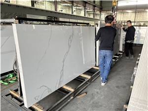 Calacatta White Artificial Marble Looks Sintered Stone Slab Wall