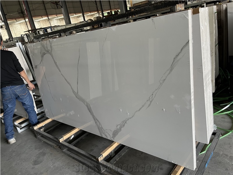 Calacatta White Artificial Marble Looks Sintered Stone Slab Wall