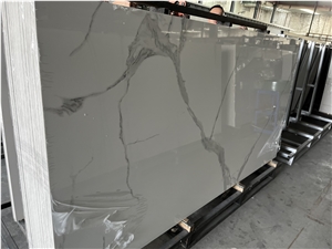 Calacatta White Artificial Marble Looks Sintered Stone Slab Wall