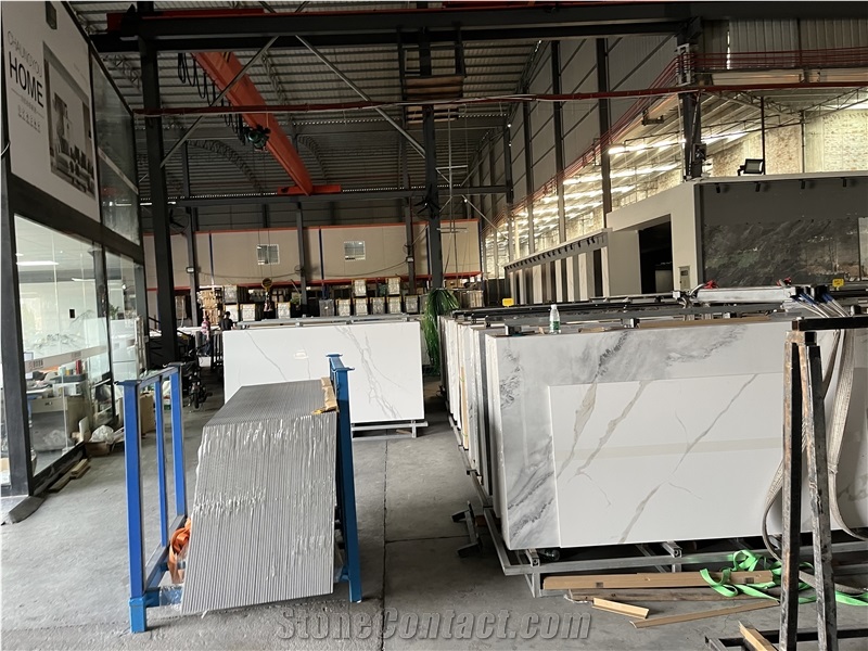 Calacatta White Artificial Marble Looks Sintered Stone Slab Wall