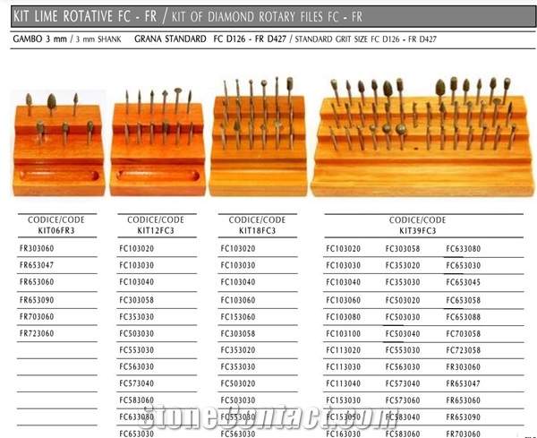 Kit Of FC-FR Diamond Rotary Files Carving-Engraving Marble