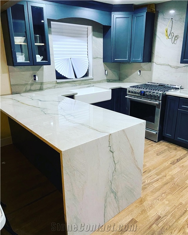 White Macaubas Quartzite Kitchen Countertop