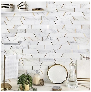 Matrix Trapezoid Marble And Brass Mosaic Tile
