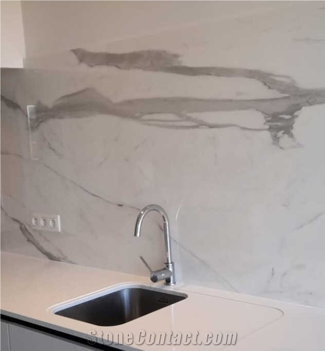 Quartz Kitchen Countertop Uniceramica Statuario Backsplash