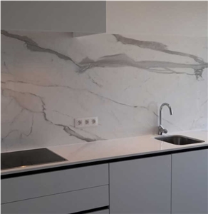 Quartz Kitchen Countertop Uniceramica Statuario Backsplash