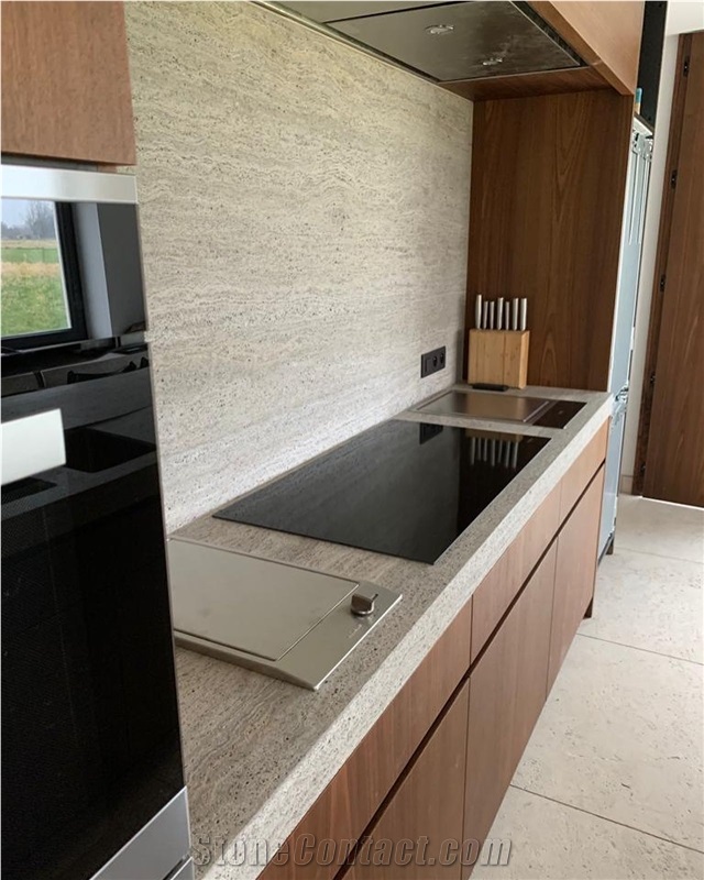 Silver Titanium Travertine Kitchen Countertop