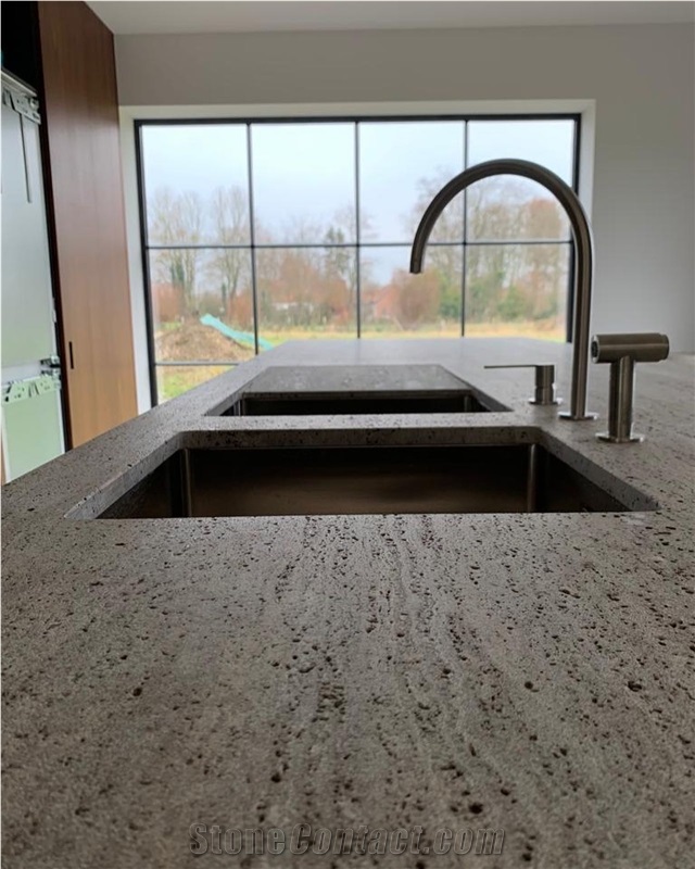 Silver Titanium Travertine Kitchen Countertop