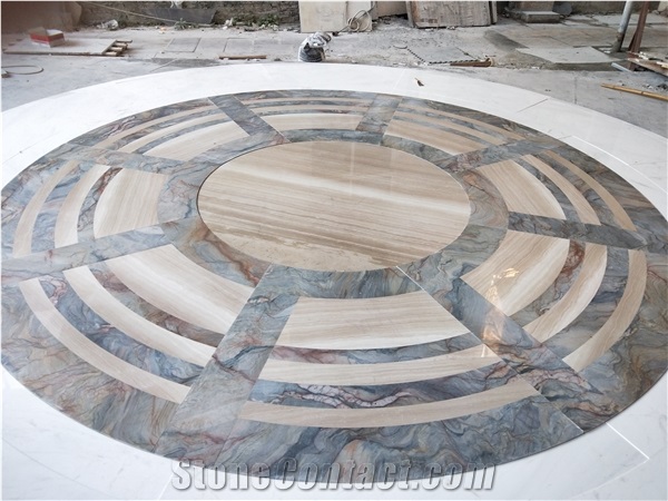 Marble Water Jet Medallions Hotel Lobby Design Flooring