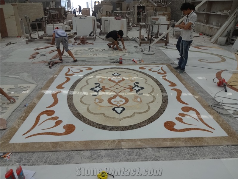 Marble Water Jet Medallions Hotel Lobby Design Flooring