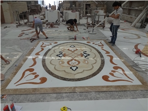 Marble Water Jet Medallions Hotel Lobby Design Flooring