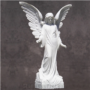 Natural Stone Wings Sculpture White Marble Angel Statues