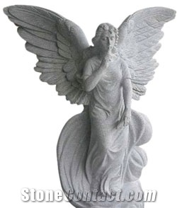 Natural Stone Wings Sculpture White Marble Angel Statues