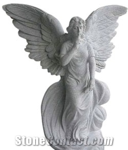 Natural Stone Wings Sculpture White Marble Angel Statues