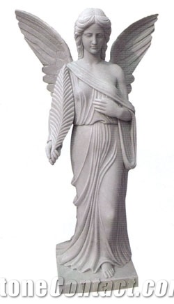 Natural Stone Wings Sculpture White Marble Angel Statues