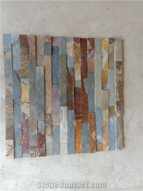 Polished Grey Basalt With Natural Split Tile, Wall Mosaic