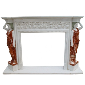 Polished Italian Arabescato White Marble Fireplace Mantel