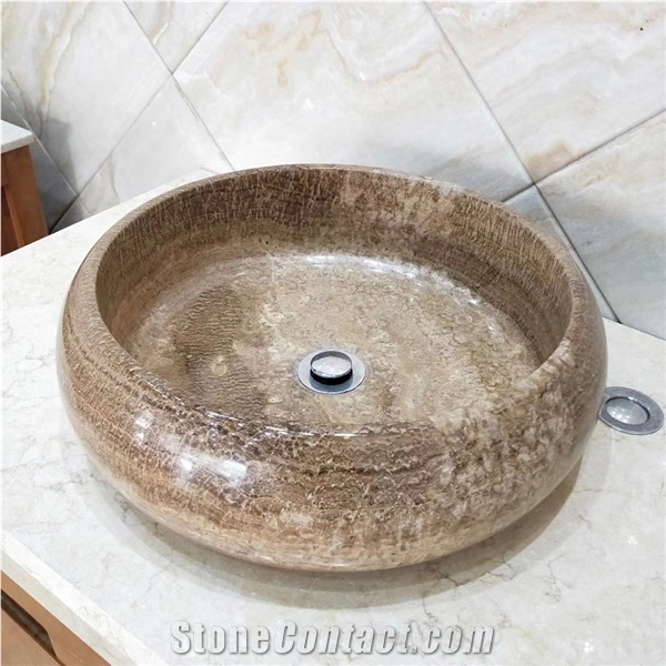 Vessel Sink Beige Travertine For Home Decoration