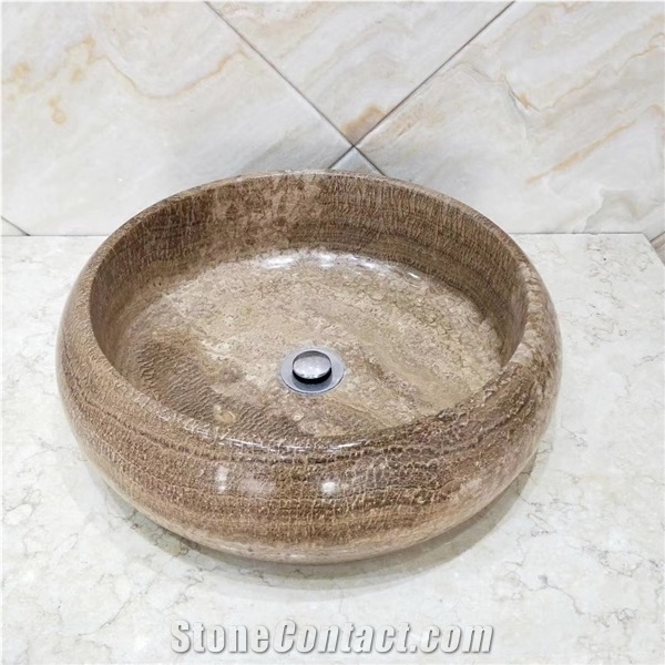 Vessel Sink Beige Travertine For Home Decoration