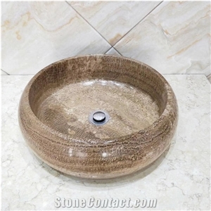 Vessel Sink Beige Travertine For Home Decoration