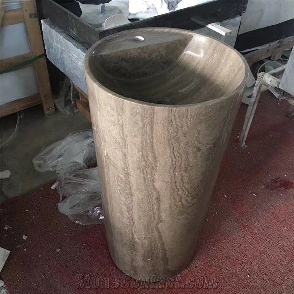 Vessel Sink Beige Travertine For Home Decoration
