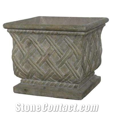 White Decorative Garden Large Square Marble Flowerpot
