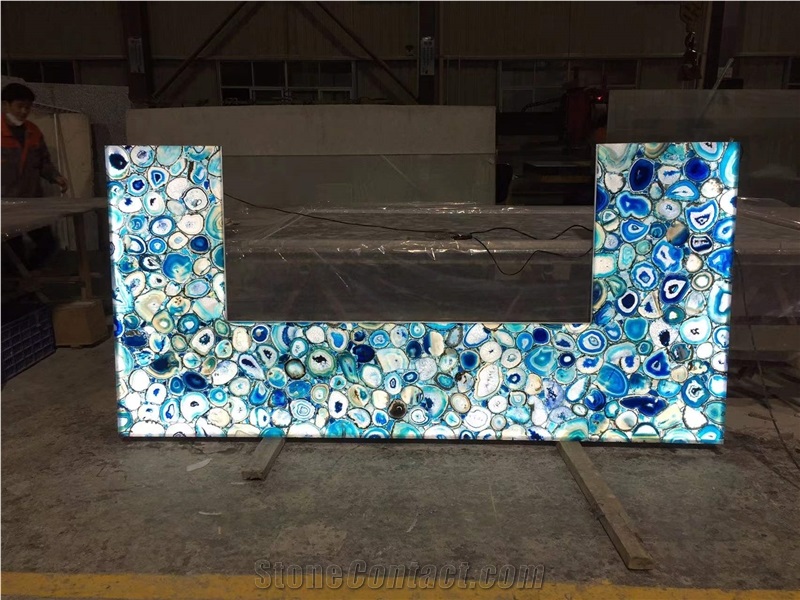 Luxury Gem Stone Blue Agate Wall Panel And Tiles For Club