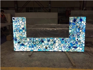 Luxury Gem Stone Blue Agate Wall Panel And Tiles For Club