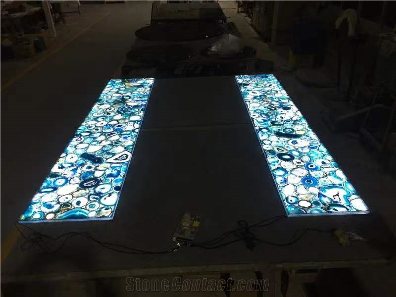 Luxury Gem Stone Blue Agate Wall Panel And Tiles For Club