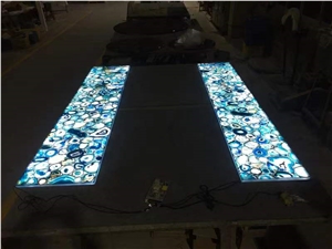 Luxury Gem Stone Blue Agate Wall Panel And Tiles For Club
