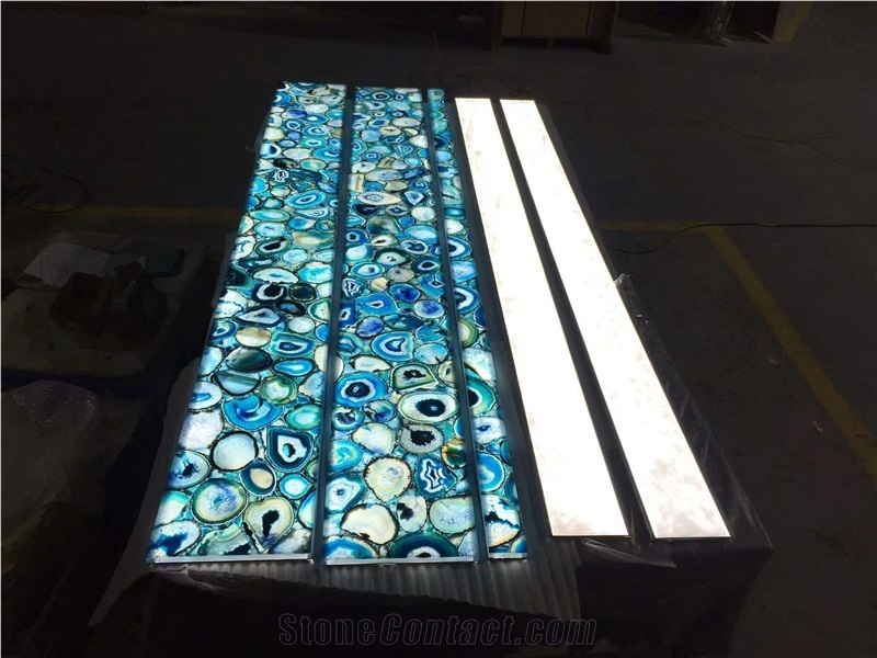 Luxury Gem Stone Blue Agate Wall Panel And Tiles For Club