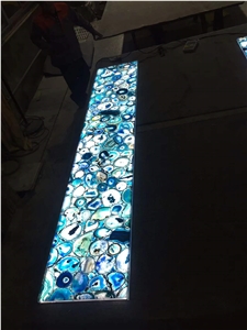 Luxury Gem Stone Blue Agate Wall Panel And Tiles For Club
