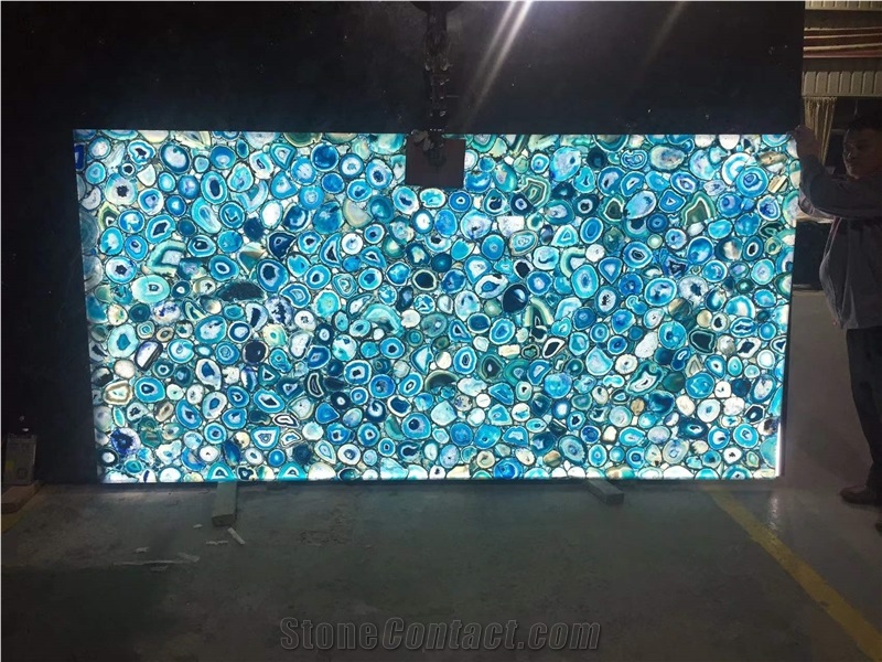 Luxury Gem Stone Blue Agate Wall Panel And Tiles For Club