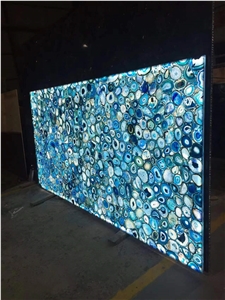 Luxury Gem Stone Blue Agate Wall Panel And Tiles For Club