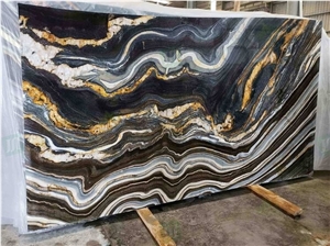 Wall Design Bookmatched Black Wood Quartzite Slab