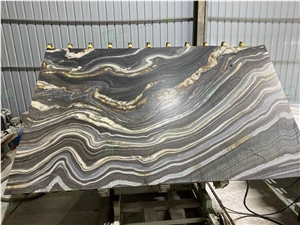 Wall Design Bookmatched Black Wood Quartzite Slab