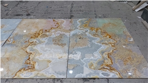 Transparent Stone Thin Panel White Onyx With Yellow Vein