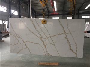Artificial Calacatta Gold Quartz Slabs For Bar Top