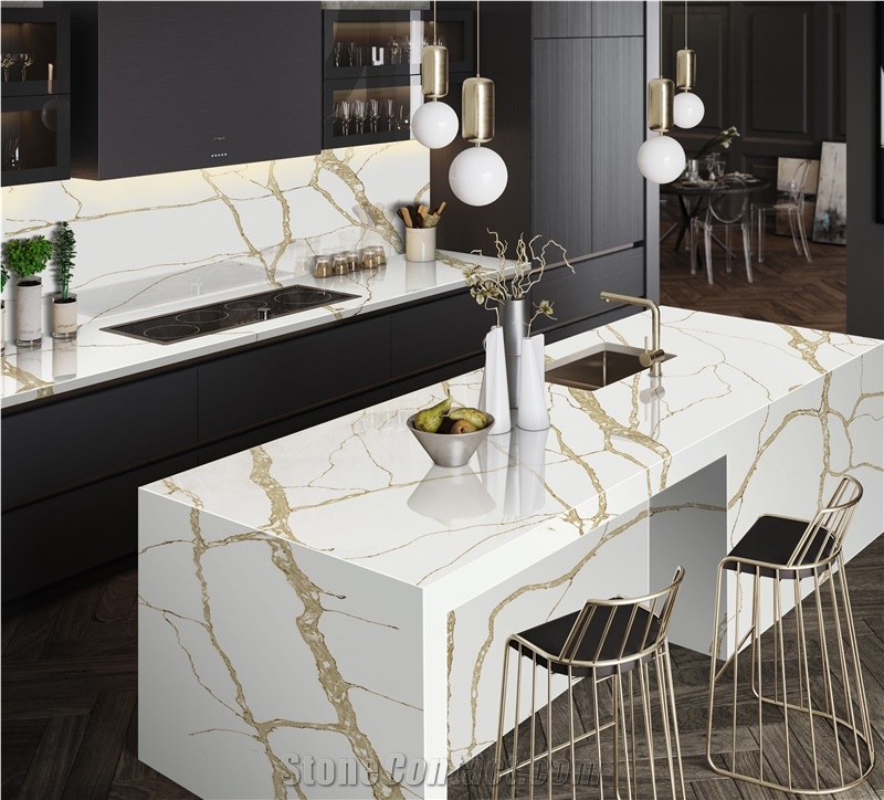 Artificial Calacatta Gold Quartz Slabs For Bar Top