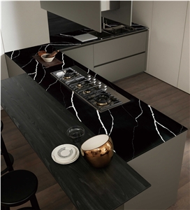 Black Artificial Stone Quartz Kitchen Countertops And Top