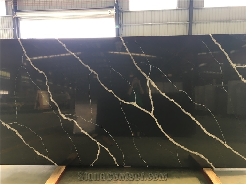 Black Artificial Stone Quartz Kitchen Countertops And Top